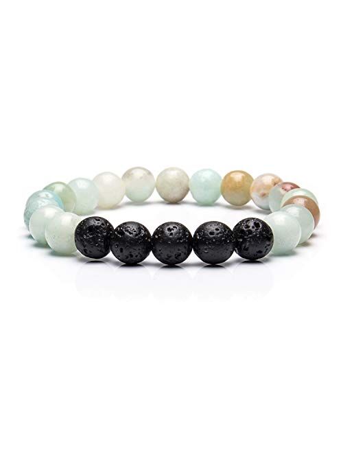 Bivei Lava Rock Stone Essential Oil Diffuser Bracelet - Natural Semi Precious Gemstone Beads Healing Crystal Bracelet