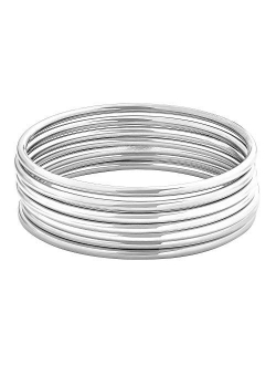 Edforce Stainless Steel Glossy Thin Round Bangle Bracelet Set for Women, Set of 7