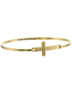 Sterling Silver Cross with "Faith Hope Love" Inscription Bangle Bracelet