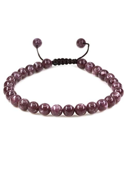 Amandastone Handmade Gemstone 6mm Round Beads Adjustable Braided Macrame Tassels Chakra Reiki Bracelet 7 Inch