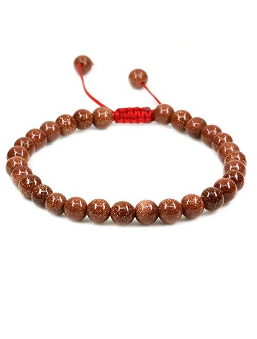 Amandastone Handmade Gemstone 6mm Round Beads Adjustable Braided Macrame Tassels Chakra Reiki Bracelet 7 Inch