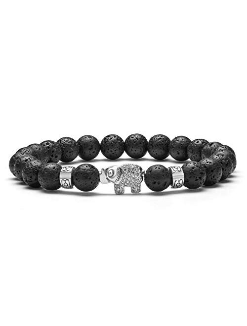 Hamoery Elephant Gifts for Women Bracelet 8mm Lava Rock Anxiety Essential Oil Diffuser Beads Bracelet for Men Women Elastic Natural Stone Yoga Bangle-21011