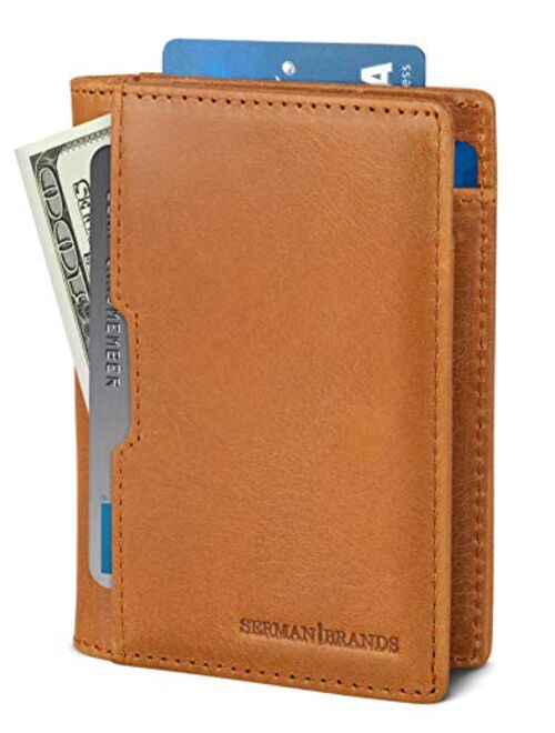 SERMAN BRANDS Wallets for Men Slim Mens leather RFID Blocking Minimalist Card Front Pocket Bifold Travel Thin