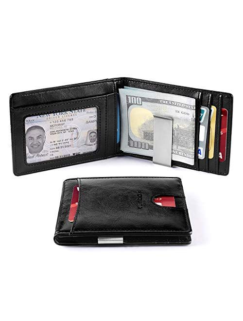 Slim Wallets for Men with Genuine Leather Bifold Money Clip Rfid Blocking