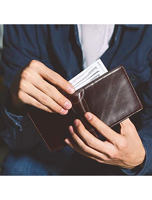 Mens Wallet RFID Genuine Leather Slim Bifold Wallets For Men Removable ID Windows 11 Cards Holders Gift Box