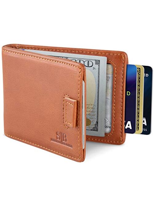 SERMAN BRANDS RFID Blocking Bifold Slim Genuine Leather Minimalist Front Pocket Wallets for Men Money Clip