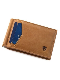 RFID Blocking Slim Minimalist ID Outside Front Pocket Wallet, Money Clip, 9 Slots, Leather