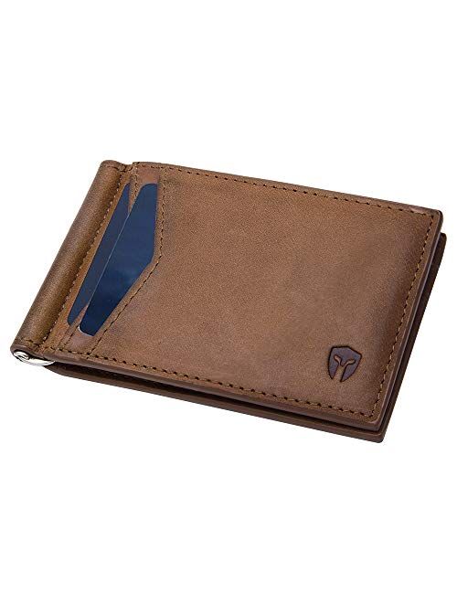 RFID Blocking Slim Minimalist ID Outside Front Pocket Wallet, Money Clip, 9 Slots, Leather