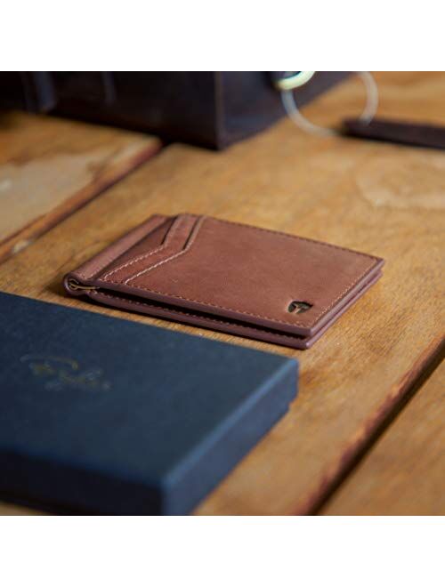 RFID Blocking Slim Minimalist ID Outside Front Pocket Wallet, Money Clip, 9 Slots, Leather