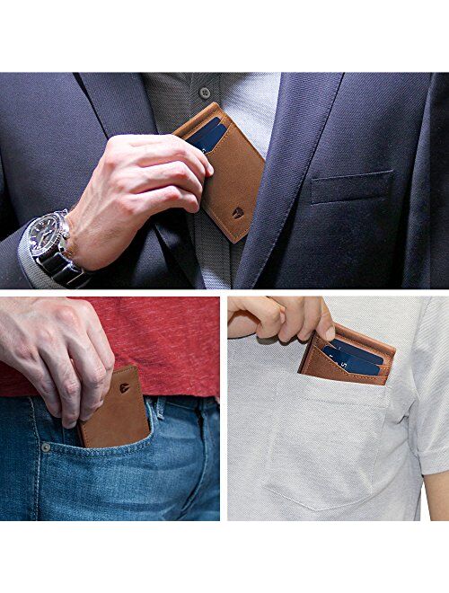 RFID Blocking Slim Minimalist ID Outside Front Pocket Wallet, Money Clip, 9 Slots, Leather