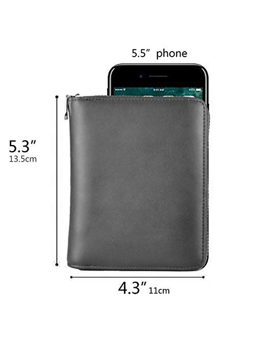 Easyoulife Genuine Leather Credit Card Holder Case RFID Travel Passport Wallet