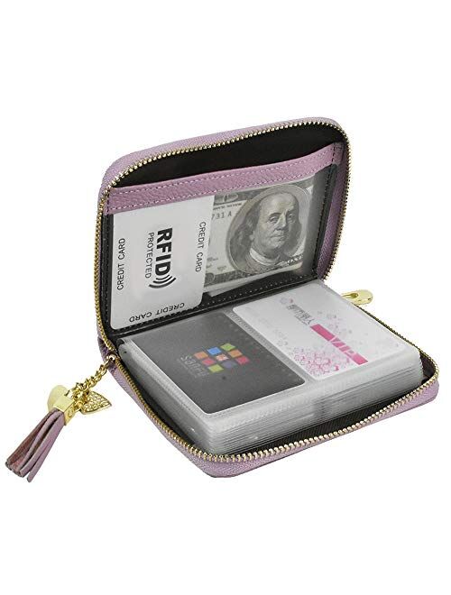 Lacheln RFID Blocking Credit Card Organizer Wallet Genuine Leather Zipper Security Travel Small Money Holder