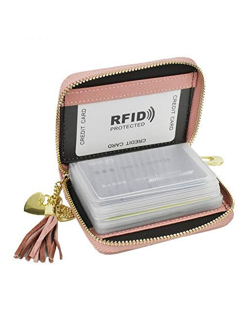 Lacheln RFID Blocking Credit Card Organizer Wallet Genuine Leather Zipper Security Travel Small Money Holder