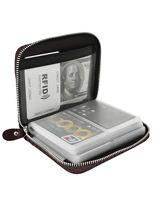 Lacheln RFID Blocking Credit Card Organizer Wallet Genuine Leather Zipper Security Travel Small Money Holder