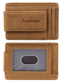 Toughergun Genuine Leather Magnetic Front Pocket Money Clip Wallet RFID Blocking