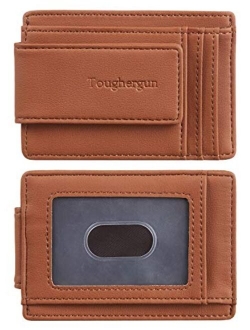 Toughergun Genuine Leather Magnetic Front Pocket Money Clip Wallet RFID Blocking