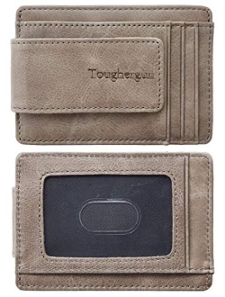 Toughergun Genuine Leather Magnetic Front Pocket Money Clip Wallet RFID Blocking