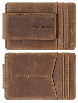 Toughergun Genuine Leather Magnetic Front Pocket Money Clip Wallet RFID Blocking