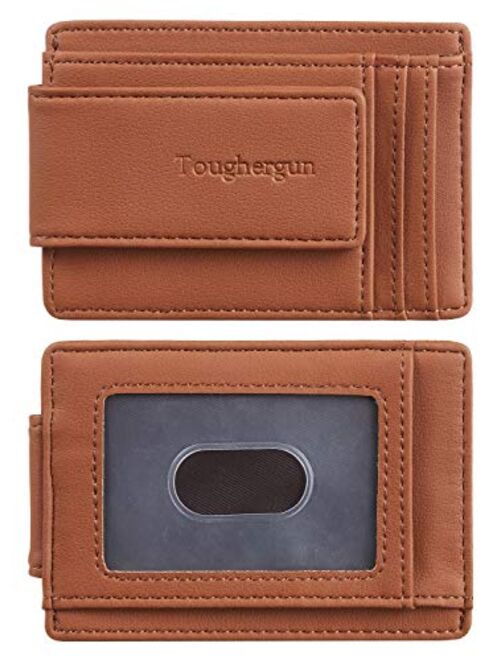 Toughergun Genuine Leather Magnetic Front Pocket Money Clip Wallet RFID Blocking