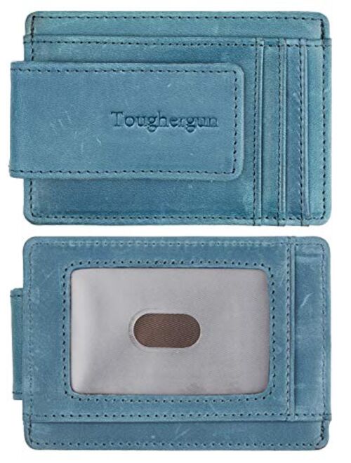 Toughergun Genuine Leather Magnetic Front Pocket Money Clip Wallet RFID Blocking