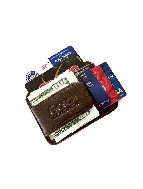 Goson Mens Leather Front Pocket Card Holder Wallet with Magnetic Money Clip