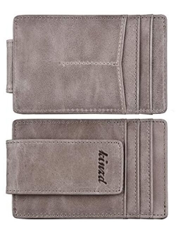 Kinzd Money Clip Front Pocket Wallet Leather RFID Blocking Strong Magnet Thin Wallet Men