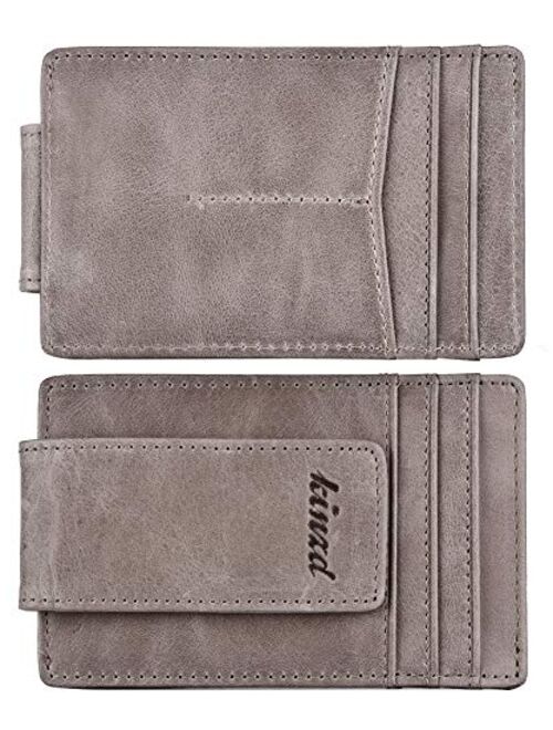 Kinzd Money Clip Front Pocket Wallet Leather RFID Blocking Strong Magnet Thin Wallet Men