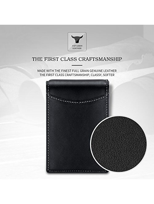 Mens Leather Bifold RFID Money Clip Wallet, Front Pocket Wallet with Money Clip