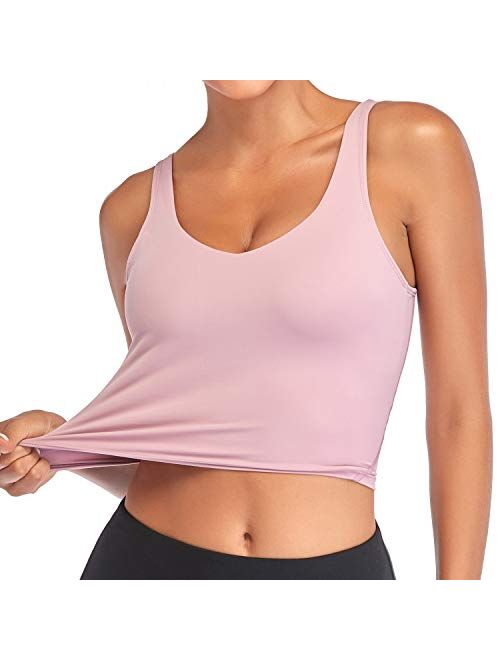 Sports Bras for Women Crop Tank Top with Build in Bra Gym Wirefree Padded Yoga Bra Athletic Fitness Workout Running Top