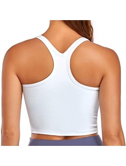 Womens Sports Bra Racerback Crop Tank Tops Built-in Padded Bra Gym Fitness Workout Yoga Tank Tops