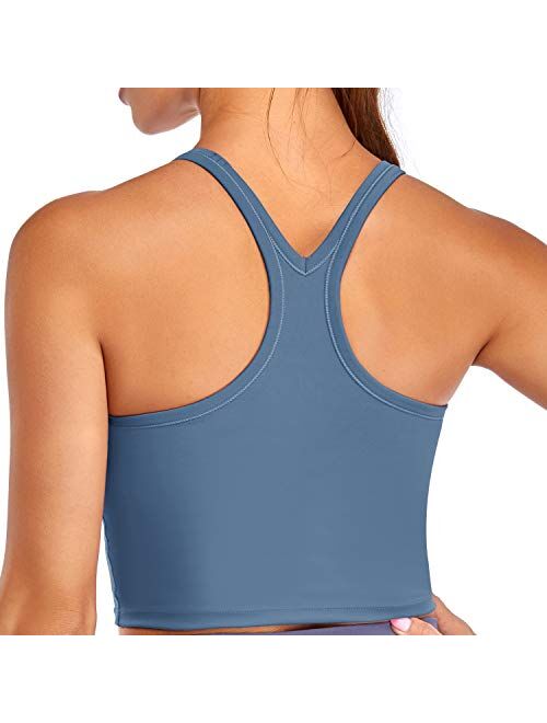 Womens Sports Bra Racerback Crop Tank Tops Built-in Padded Bra Gym Fitness Workout Yoga Tank Tops