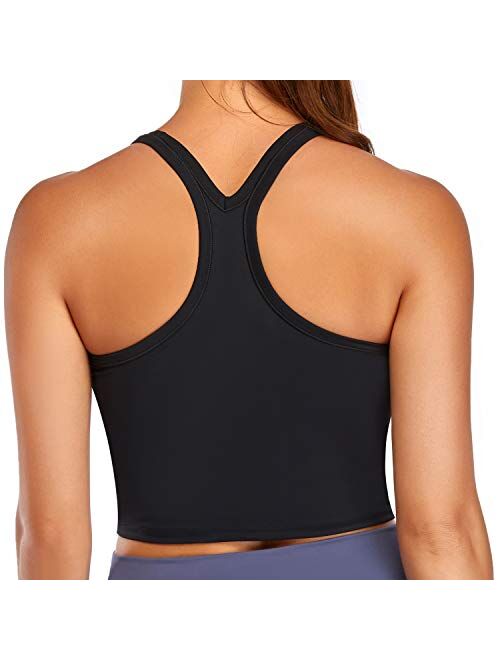 Womens Sports Bra Racerback Crop Tank Tops Built-in Padded Bra Gym Fitness Workout Yoga Tank Tops