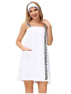 Zexxxy Women Bath Wrap Towel for Shower with Pocket Straps Robe&Facial Headband