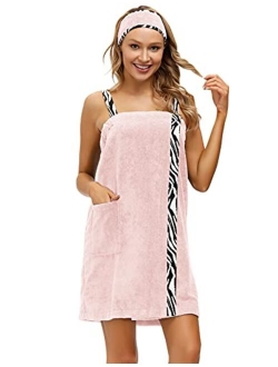 Zexxxy Women Bath Wrap Towel for Shower with Pocket Straps Robe&Facial Headband