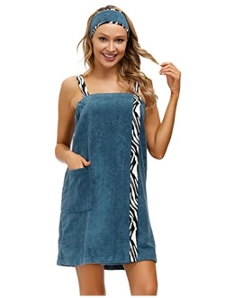 Zexxxy Women Bath Wrap Towel for Shower with Pocket Straps Robe&Facial Headband