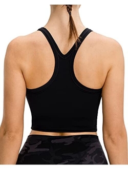 Lavento Women's Longline Sports Bra Yoga Racerback Crop Top with Built in Bra