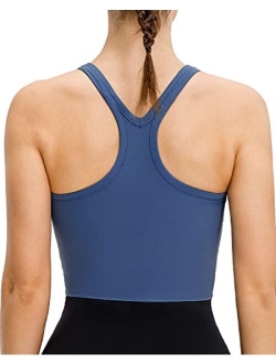 Lavento Women's Longline Sports Bra Yoga Racerback Crop Top with Built in Bra