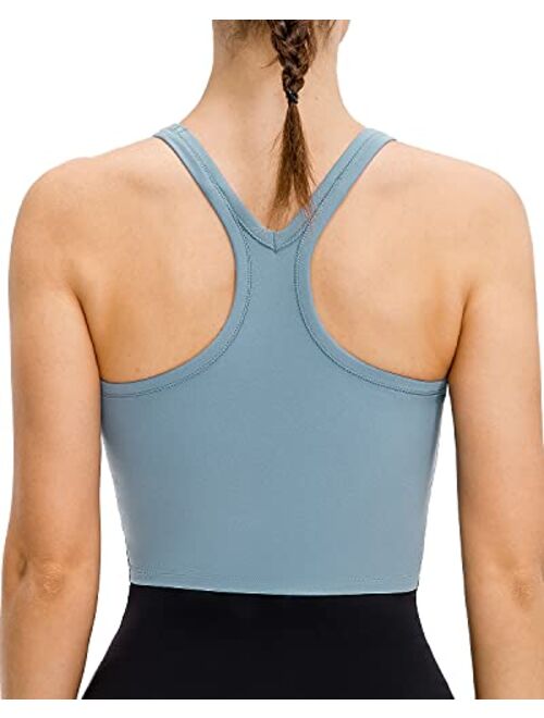 Lavento Women's Longline Sports Bra Yoga Racerback Crop Top with Built in Bra