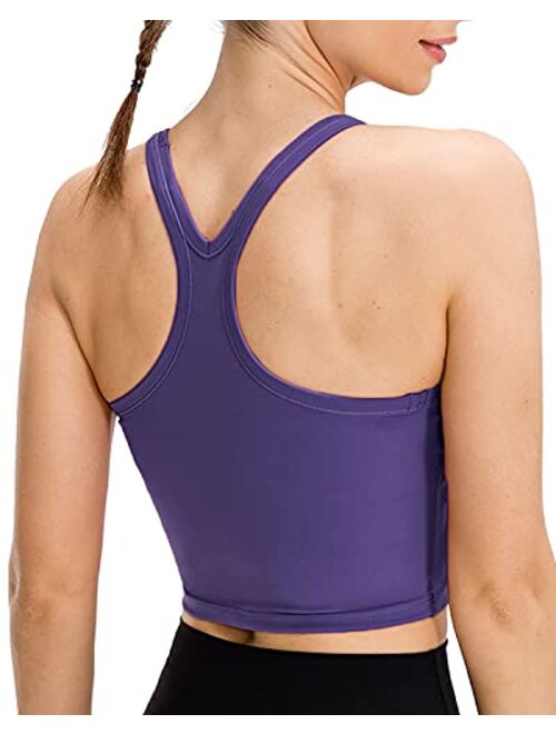 Lavento Women's Longline Sports Bra Yoga Racerback Crop Top with Built in Bra