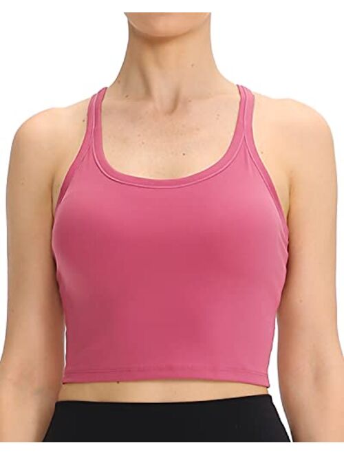 Lavento Women's Longline Sports Bra Yoga Racerback Crop Top with Built in Bra