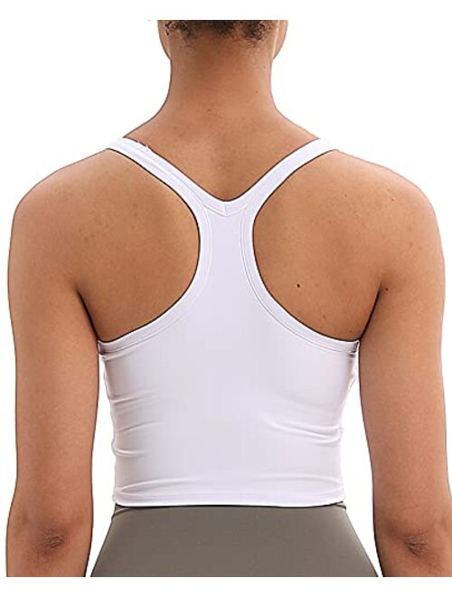 Lavento Women's Longline Sports Bra Yoga Racerback Crop Top with Built in Bra