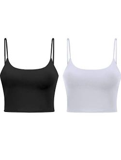 Women's Longline Sports Bra Camisole Crop Top with Cups and Built in Bar for Yoga