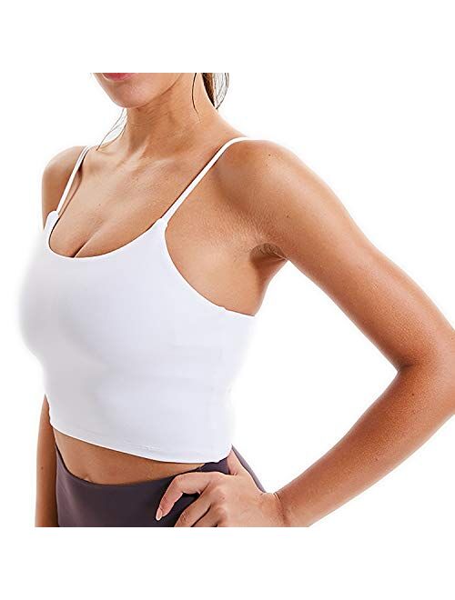 Women's Longline Sports Bra Camisole Crop Top with Cups and Built in Bar for Yoga