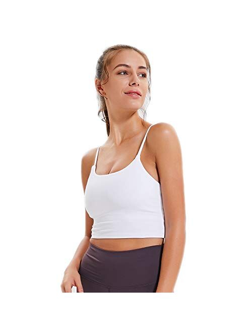 Women's Longline Sports Bra Camisole Crop Top with Cups and Built in Bar for Yoga