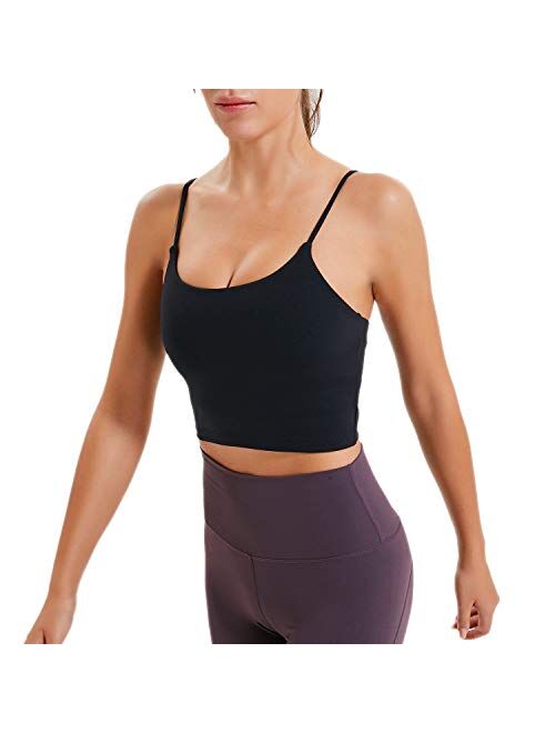 Women's Longline Sports Bra Camisole Crop Top with Cups and Built in Bar for Yoga