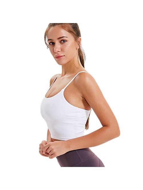 Women's Longline Sports Bra Camisole Crop Top with Cups and Built in Bar for Yoga