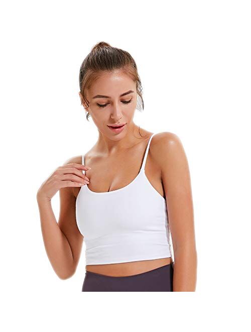 Women's Longline Sports Bra Camisole Crop Top with Cups and Built in Bar for Yoga