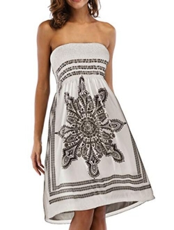 Women's Strapless Floral Bohemian Casual Mini Beach Dress Cover-ups Dress