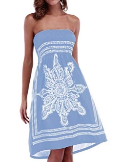 Women's Strapless Floral Bohemian Casual Mini Beach Dress Cover-ups Dress