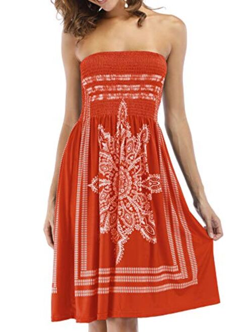 Women's Strapless Floral Bohemian Casual Mini Beach Dress Cover-ups Dress